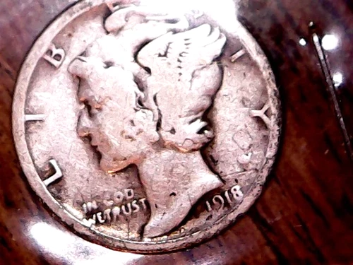 1918-S SILVER MERCURY DIME - GRADES "VERY GOOD"
