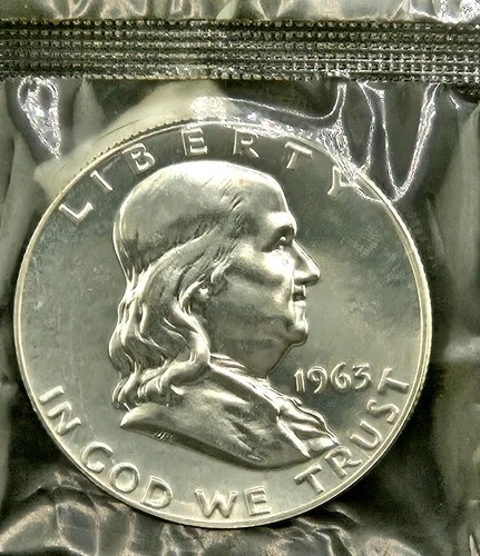 1963 P Franklin Half Dollar - 90% SILVER - Proof Coin - In Mint Wrapper