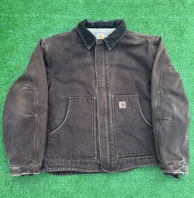 Carhartt Brown Work Jacket XL Regular Full Zip Lined Logo Point Collar Men