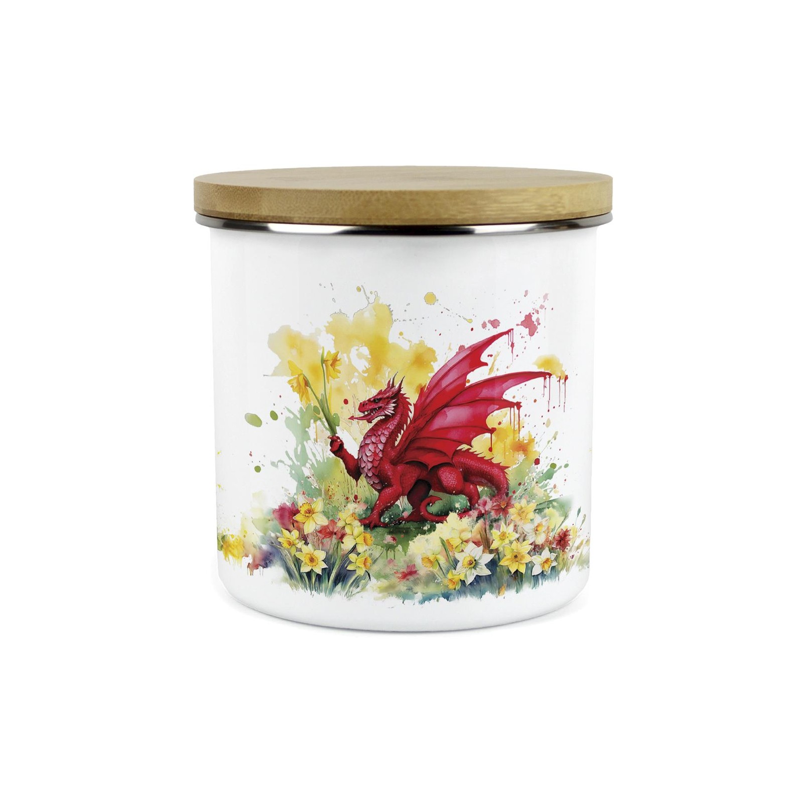 Daffodils & Dragon Welsh Storage Canister - Cymru Wales Kitchen/Home Gift