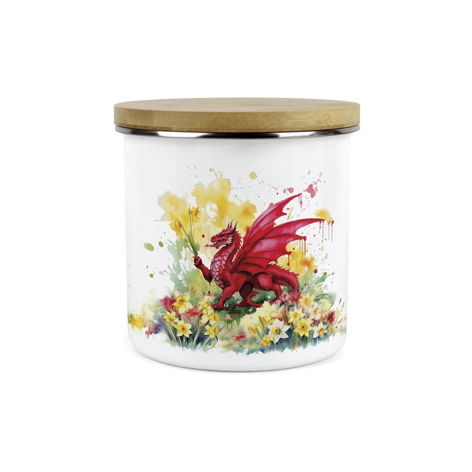Daffodils & Dragon Welsh Storage Canister - Cymru Wales Kitchen/Home Gift