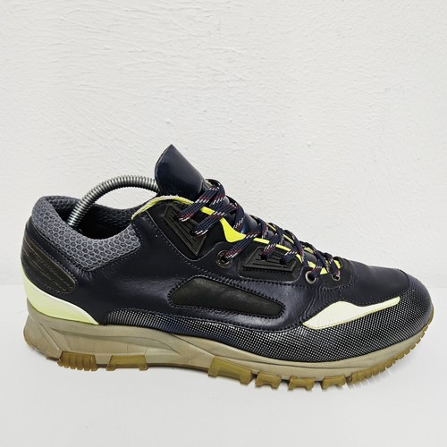 Zapatillas de deporte Lanvin Luxe de cuero cruzadas de malla para hombre talla UK 10 azul marino gris amarillo - Imagen 2 de 24