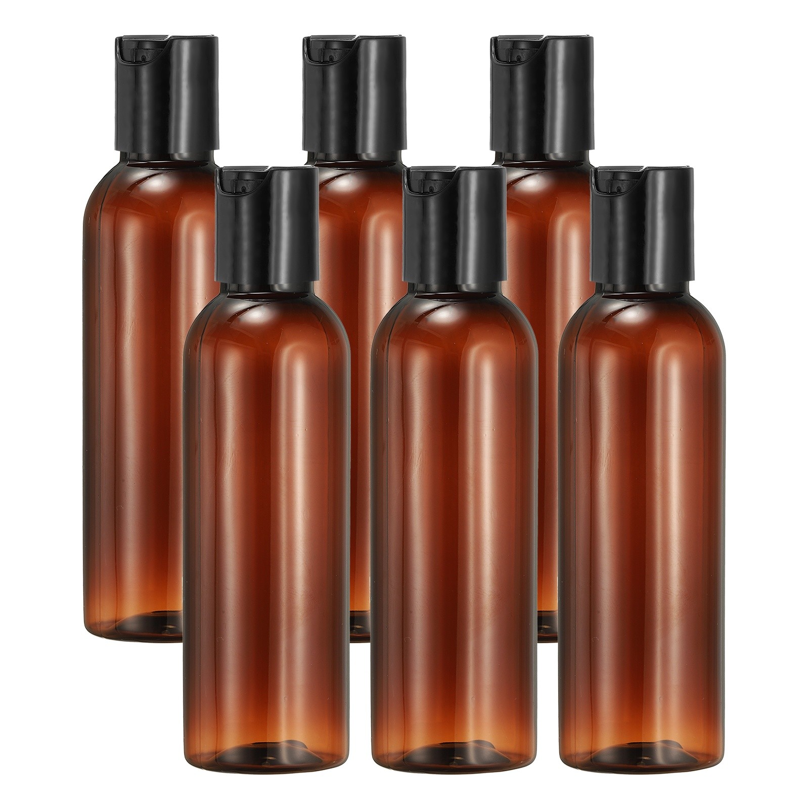 6Pcs 2oz Plastic Travel Bottles, Empty Bottles with Black Top Caps, Brown