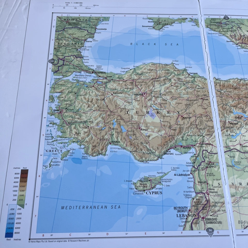 2007: Mapa de Turquía Armenia Azerbaiyán Chipre Georgia AA #92/93 impresión vintage Foto 2 de 4