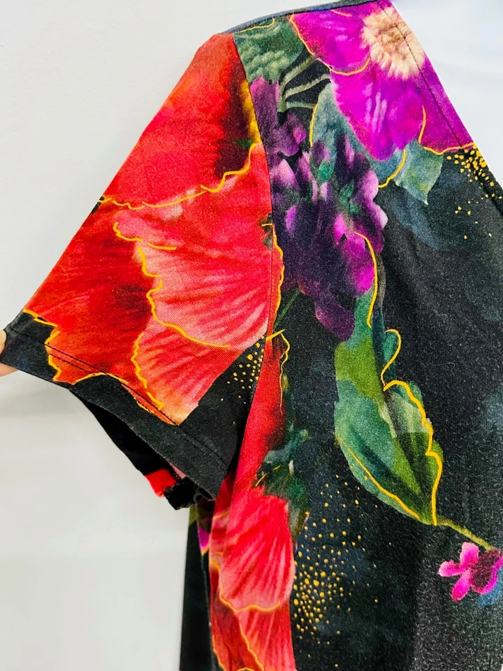 SOMA M Cool Nightgown Sleepshirt Short Sleeves Soft Stretchy Black Floral - Image 4 of 4