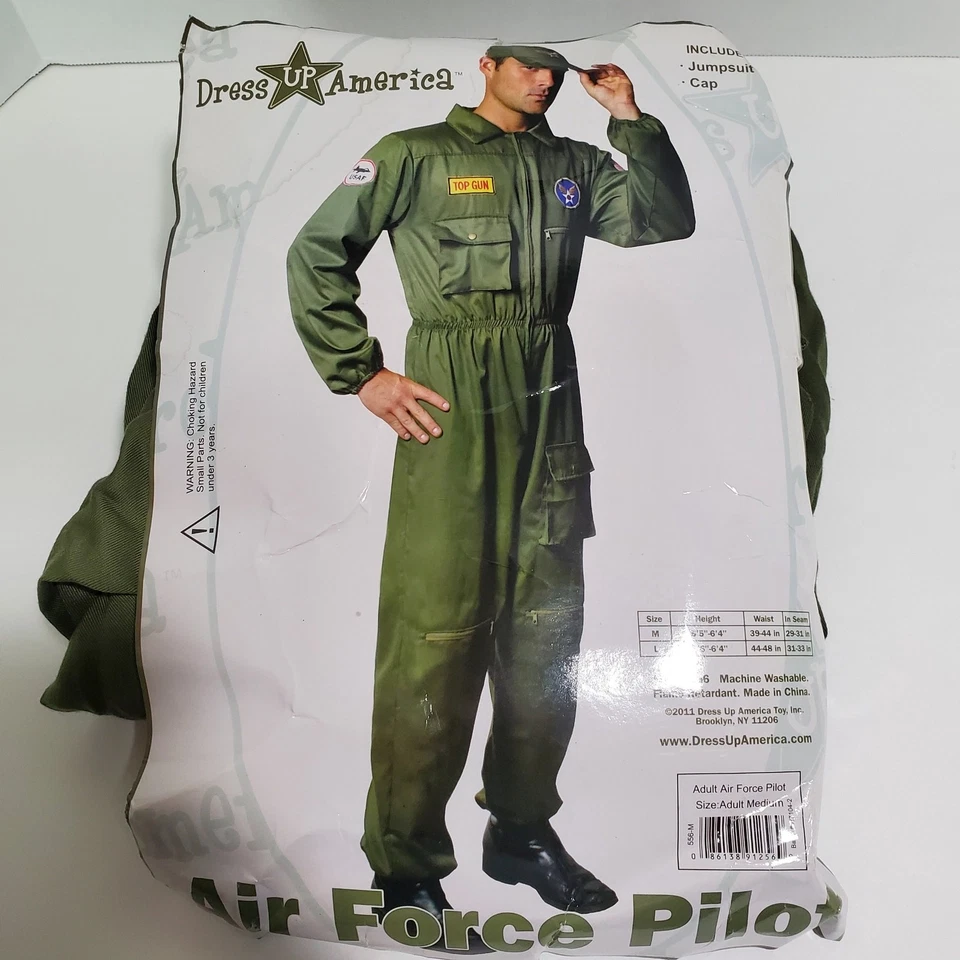 Disfraz de Piloto de la Fuerza Aérea Adulto M Vestir América Top Gun Halloween Mono Nuevo Foto 2 de 4