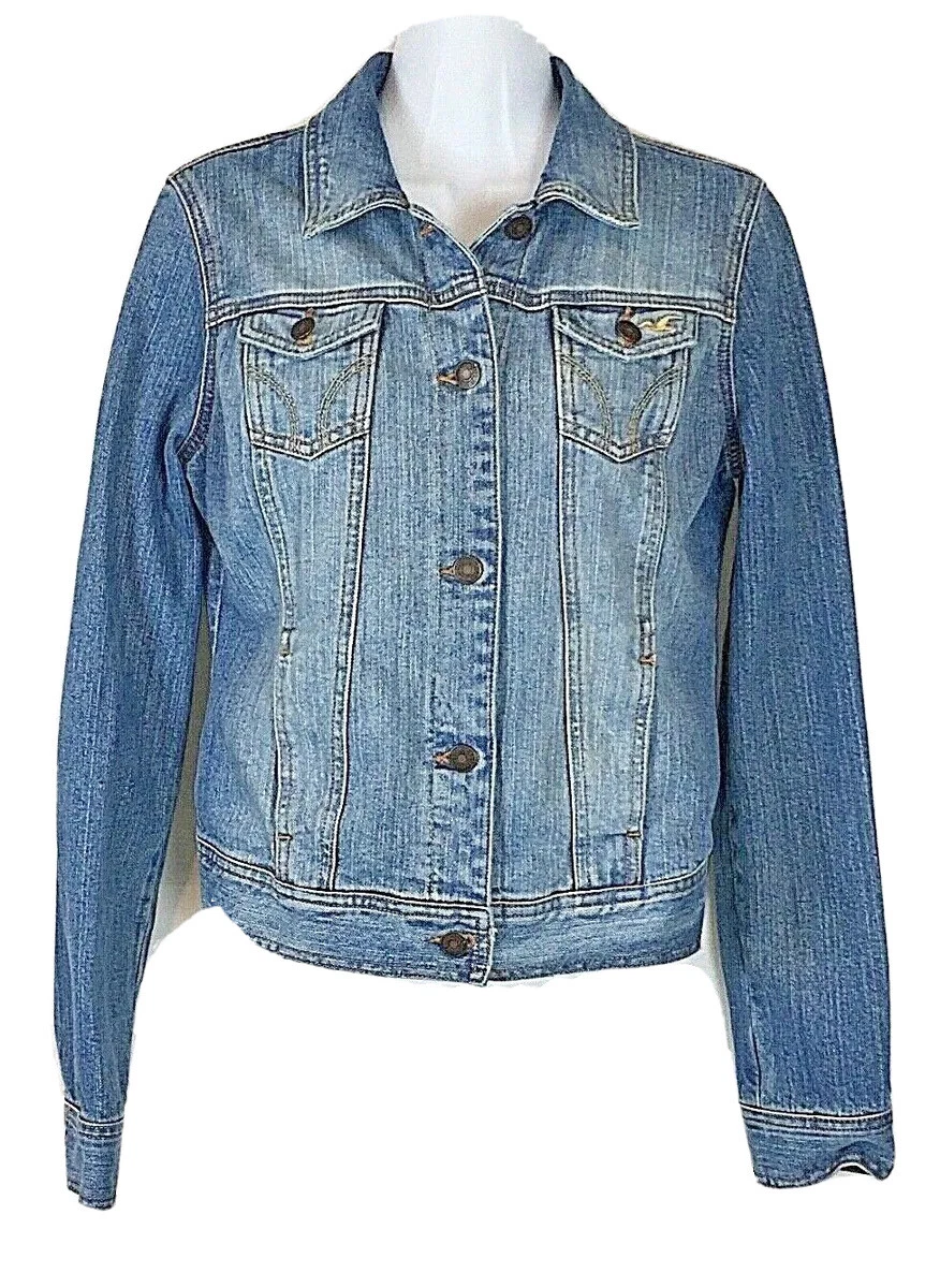 HCO Hollister Women s Stretch Cropped Blue Jean Jacket Size Medium