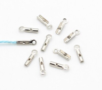 Messing Endkappen Platinfarbe 8,7x2mm Quetschenden mit Öse Endstücke DIY Schmuck