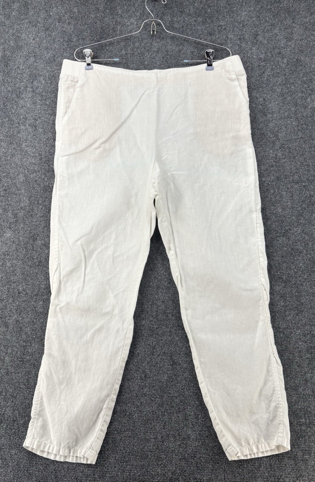 J Jill Love Linen Pants L White Pockets 26” Inseam Boho Beach Pull On