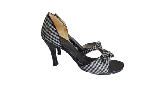 Pumps Damen Pumps Peeptoe Schwarz Weiß Vichy Schleife - Bild 2 von 5