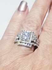 4.50 Princess Engagement Ring Double Band wedding set simulated Diamond Sterling