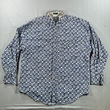 Vintage Chaps Ralph Lauren Long Sleeve Button Shirt Mens XL Blue Geometric