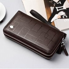 Mens Cow Leather Long Wallet Business Card Holder RFID Blocking Large Capacity