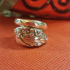 vtg silver plated Spoon Ring evening star flower women spiral twist bypass