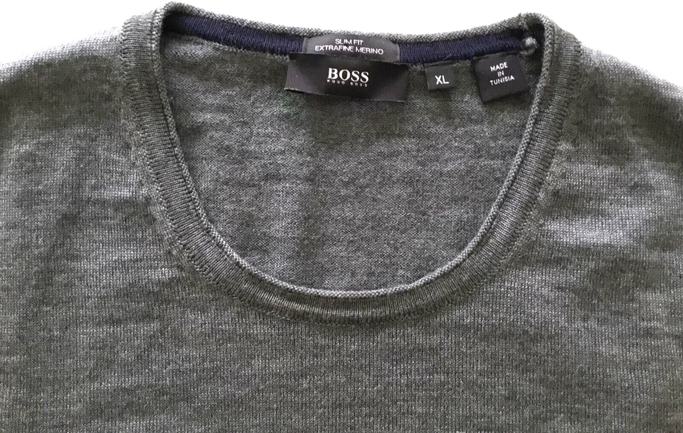 Gray Slim Fit Sweater Long Sleeve by Hugo Boss with Black Tag Men's Size XL - Image 3 of 4