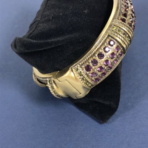 Heidi Daus Bangle Hinged Clamper Bangle Bracelet w Red, Purple & Green Crystals - Picture 4 of 7