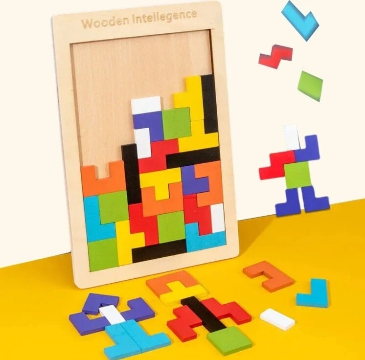 Wooden Puzzle Board Tetris Blocks For Kids Intelligence Lego IQ