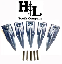X156TL Long Tiger Hensley Style Bucket Teeth (5 Pack) + Pins by H&L Tooth Co 156