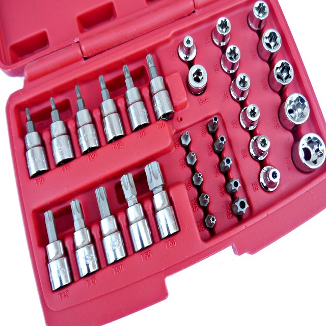 34pc Security Torx Star & E Socket Set 3/8" Drive Tamper Proof Cr-v
