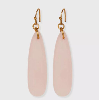 Universal Thread Rose Quartz Semi-Precious Elongated Teardrop Drop Earrings