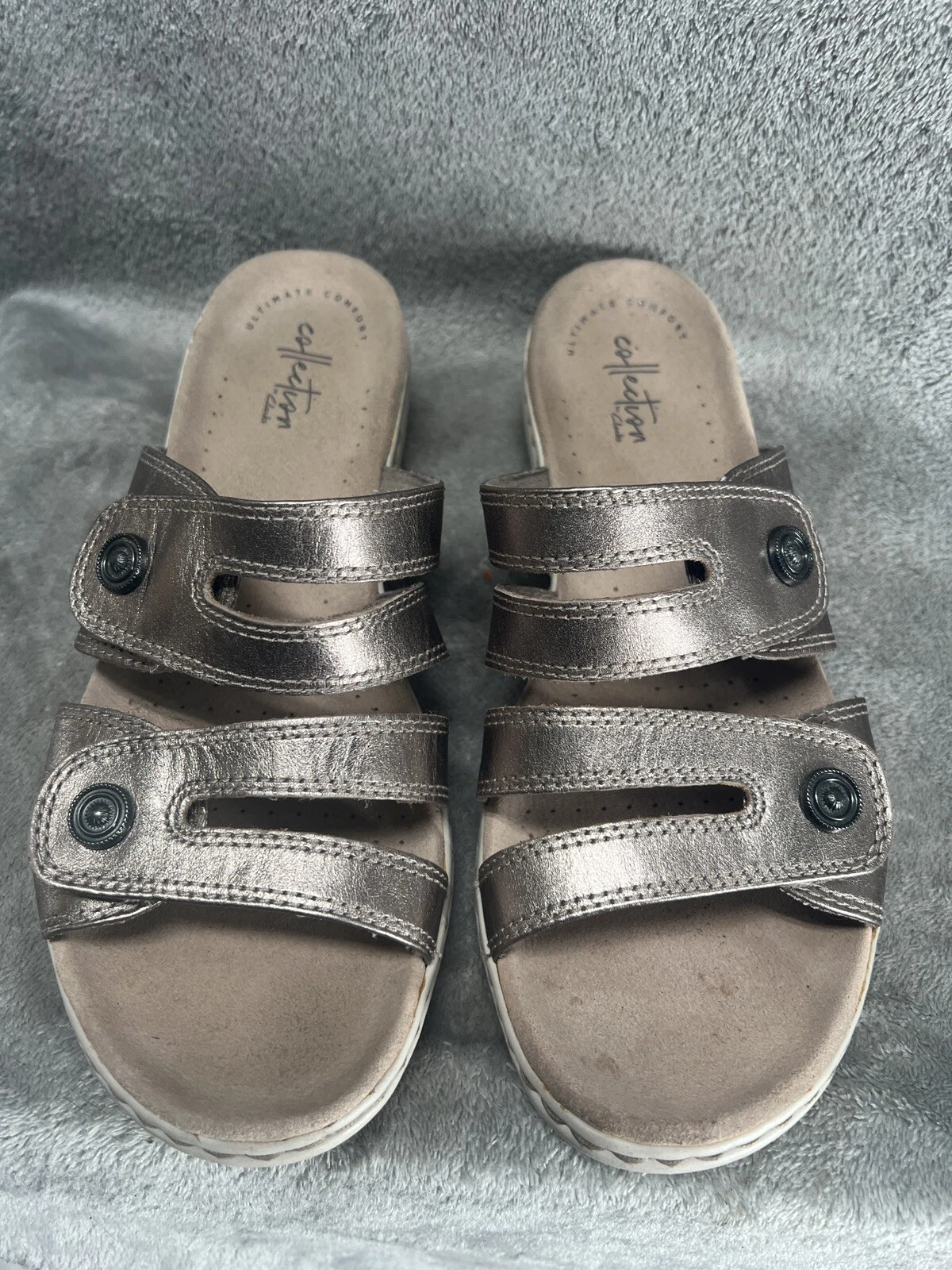 Sandali donna Clarks Leisa Cacti Q oro metallizzato slip on slide 8 5 comodi