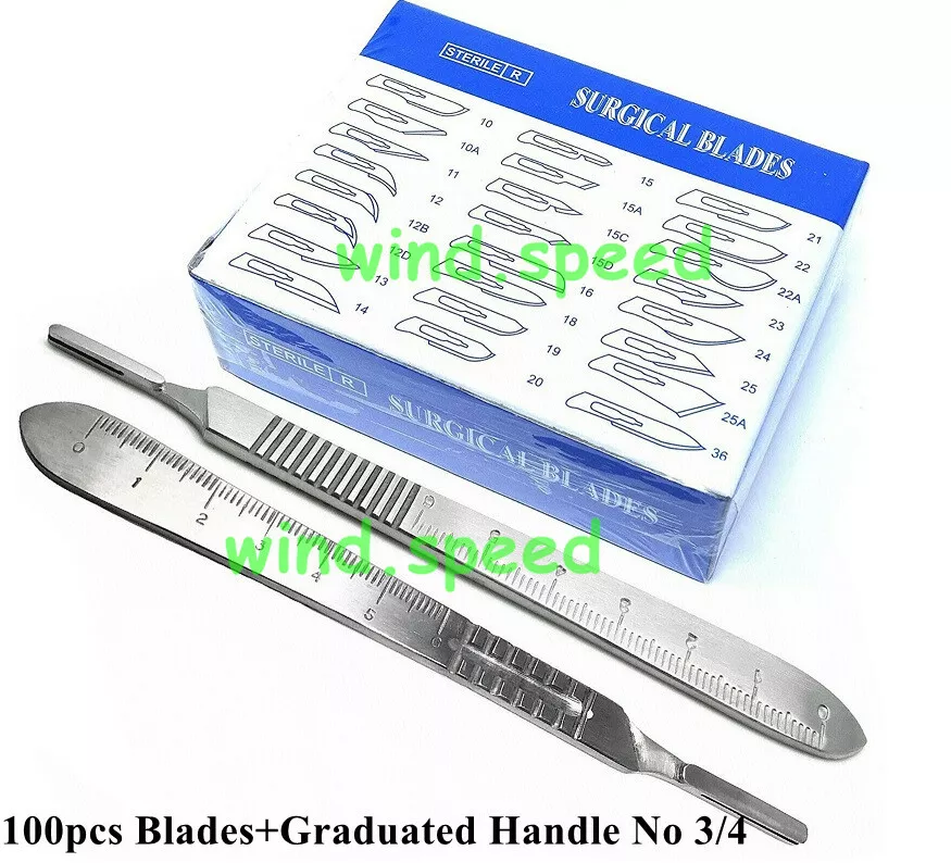 100 pcs Carbon Steel Sterile Surgical Scalpel Blades + Graduated