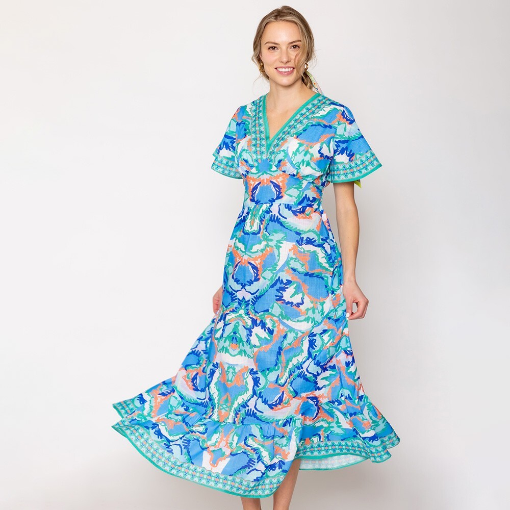 chinese dress ladies Blue and White Goddess Maxi Dress