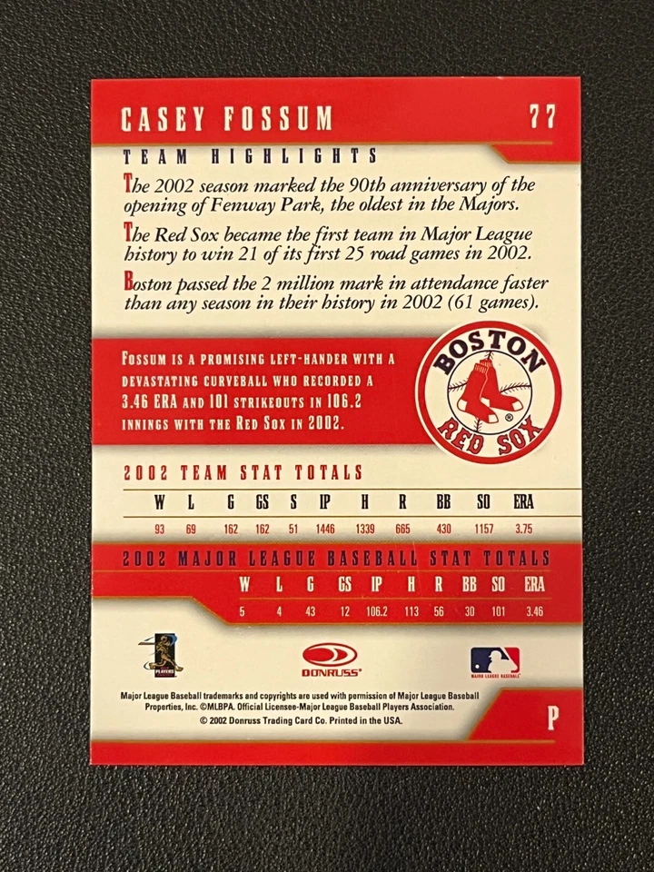Casey Fossum 2003 Donruss Hawaii Trade Conference 1/1 Red Sox Team Heroes - Image 2 of 2