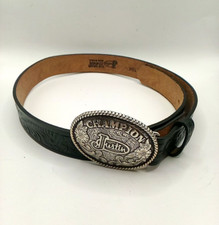 VTG Justin Leather Champion Belt SZ 28 USA 90's Top Grain Cowhide Tooled Western