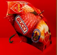 Gucci x Palace Strawberry Print Umbrella w/ Leather Handles  Sold Out  Rare 