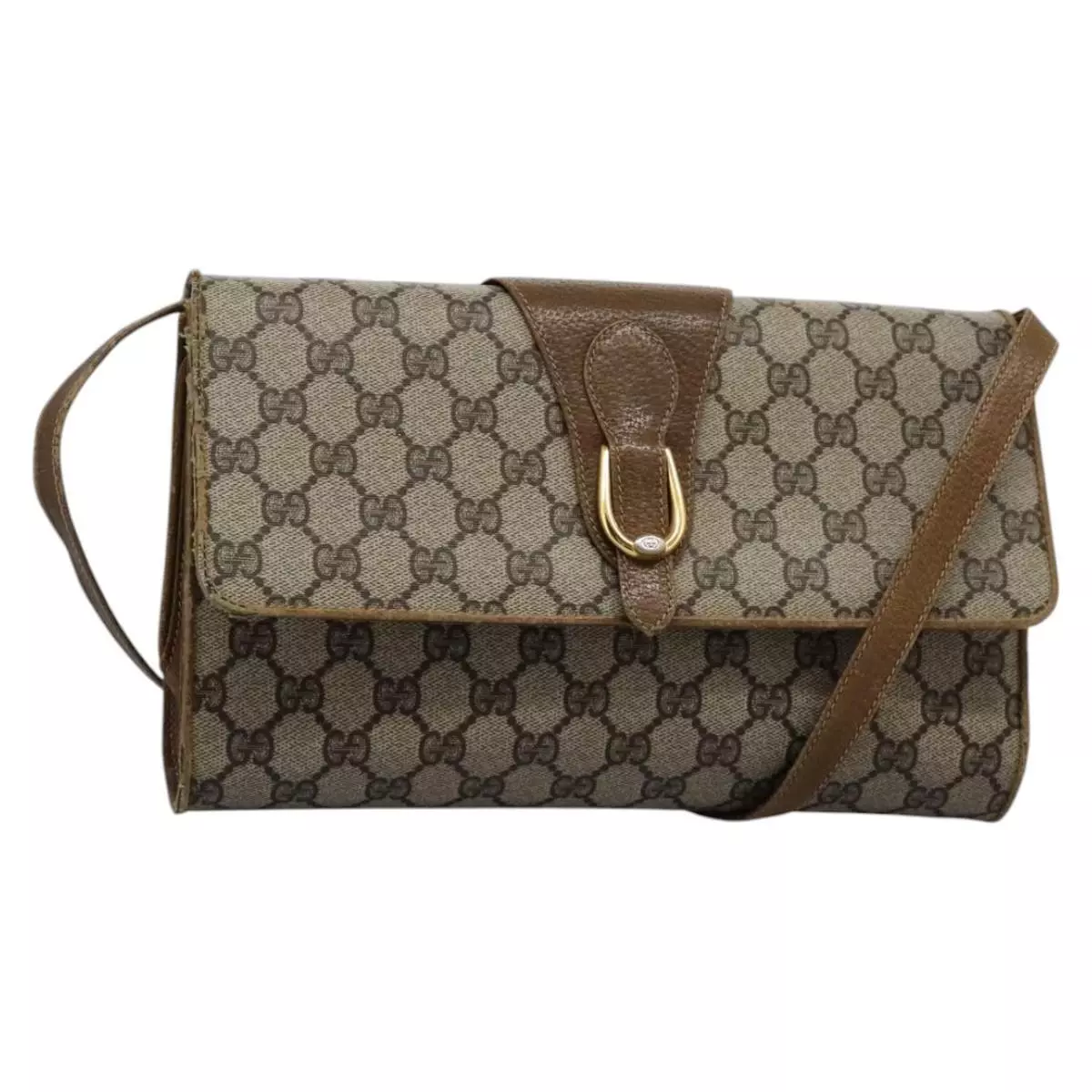 Sac à bandoulière GUCCI GG Supreme PVC beige or 94 02 050 authentique KD049