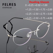Men Women Rimless Anti Blue Light Reading Glasses Oval Frame Metal Leg Glasses