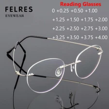 Men Women Rimless Anti Blue Light Reading Glasses Oval Frame Metal Leg Glasses