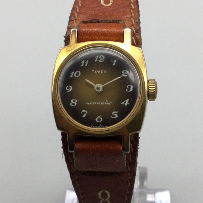 Vtg Timex Watch Women 21mm Gold Tone Brown Dial Leather Band  display picture 2