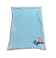 Little Beginnings Fox Baby Soft Plush Crib Blanket Blue And Plaid