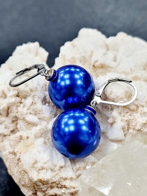 Hübsche Muschelkernperle Ohrringe , Blaue Farbe , Siber