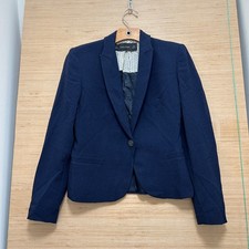 Zara Basic Navy Blue Single Button Tailored Blazer Crepe XS 7106