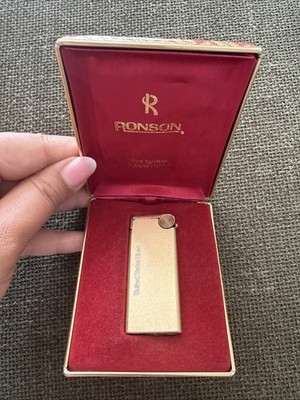 Vintage  RONSON Pipe Lighter Gold tone - Pocket Gas Lighter-'70s - Boxed