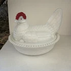 Vintage Westmoreland Hen on Basket Split Tail Milk Glass Small Candy Dish 5 1/2"