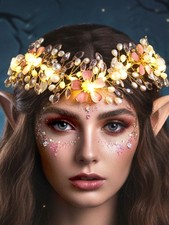 Gold Renaissance Headpiece Flower Elf Light Up Headband Floral Fairy Tiara