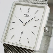 Seiko 7820-5040 White Dial Silver Tone Rectangular Quartz Mesh Watch 27mm