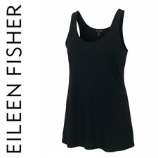 Eileen Fisher 100 Silk Tank Top Camisole Black Sz M Sleeveless Minimalist Luxe