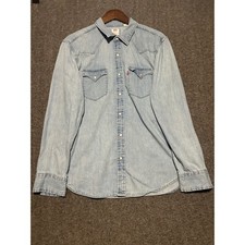Levis denim pearl snap shirt mens blue Large western cowboy long sleeve standard