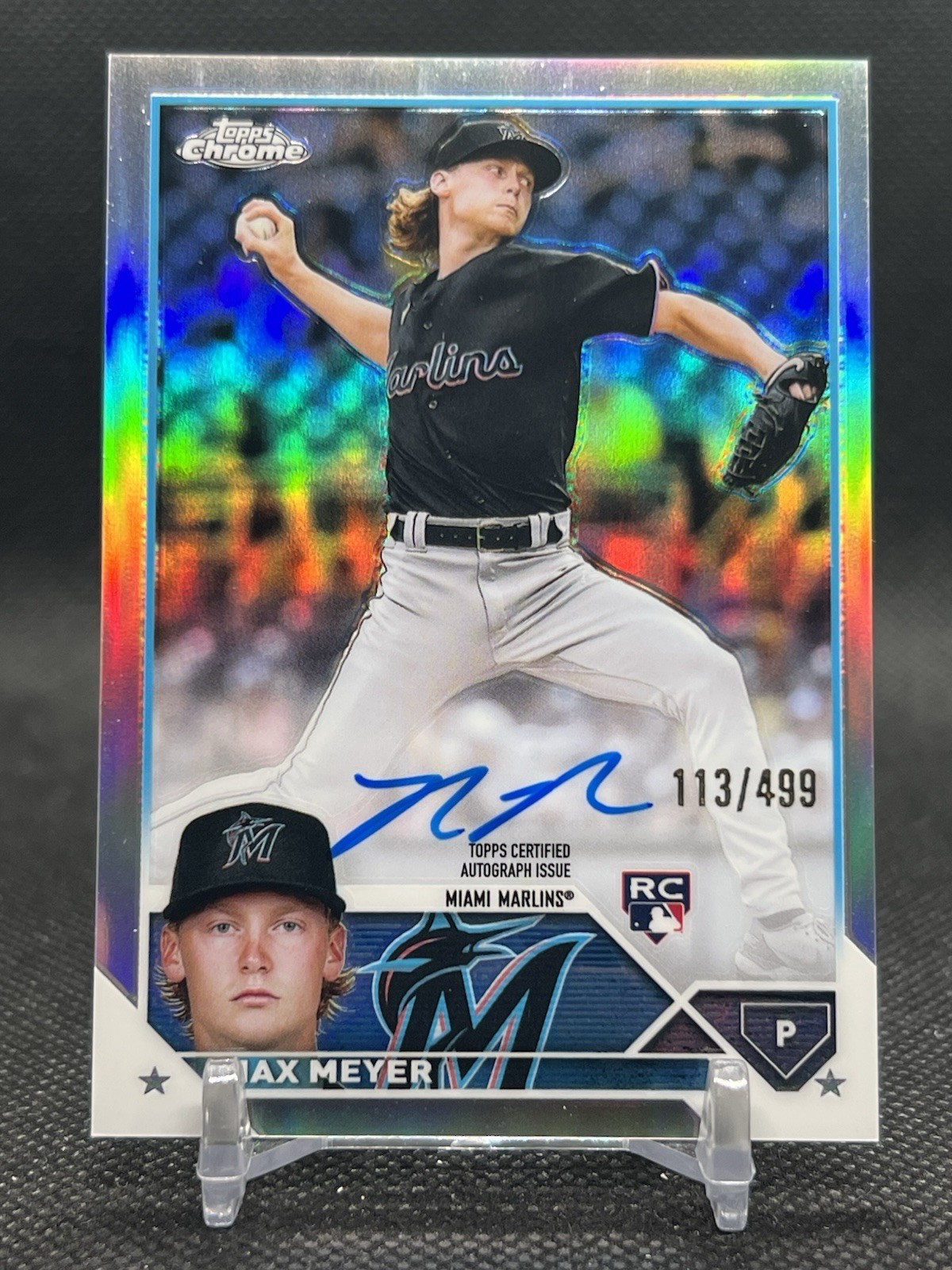 MAX MEYER 2023 TOPPS CHROME REFRACTOR #RA-MME RC ROOKIE SP AUTO #113/499 MINT