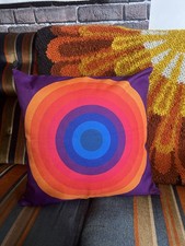 Vintage Mid Century Space Age Mira X Pillow Purple Double Sided Verner Panton X2