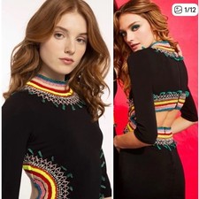 Alice and Olivia Tamson Cut-Out Embroidered Beaded Mini Bodycon Dress-Size 4