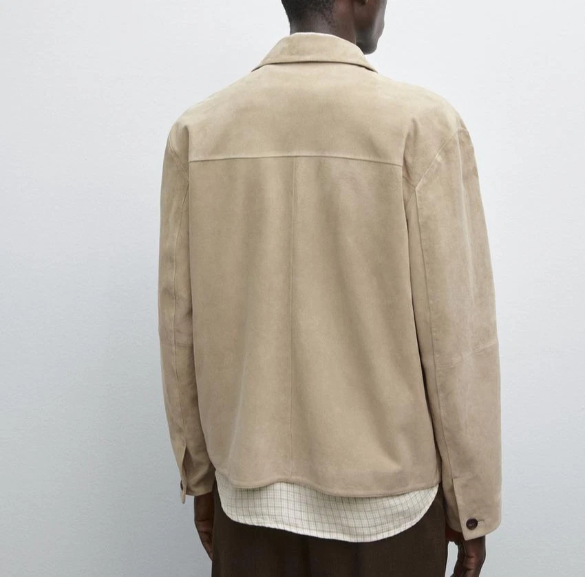 Chaqueta Camisa Hombre Beige Gamuza Pura Hecha a Medida Talla XS S M L XL 2XL 3XL Foto 3 de 4