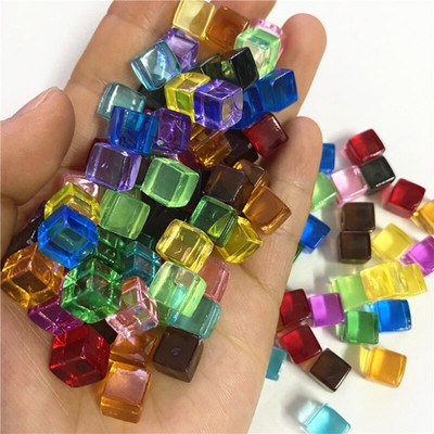 50Pcs/Set 8mm Clear Cube Colorful Crystal Square Corner Transparent Dice Chess
