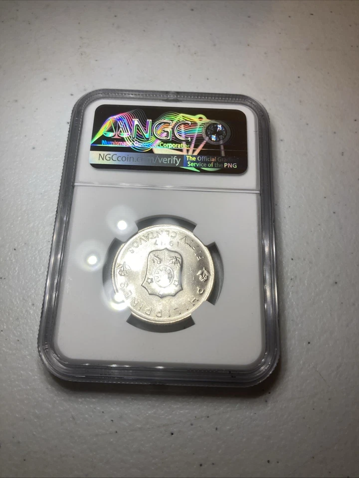 1947-S PHILIPPINES SILVER 50 CENTAVOS DOUGLAS MACARTHUR NGC MS 65! - Image 2 of 2