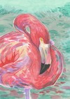 Original Painting,Pink Flamingo Swimming, Acrylic Art 5x7, Signed — photo 1